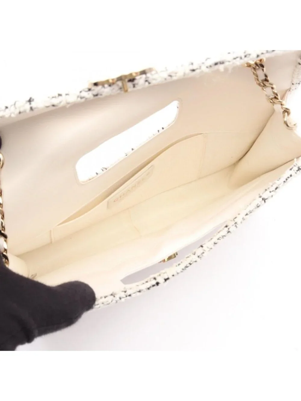Chanel Shoulder Bag Quilted 2-Way White Calf Fabric